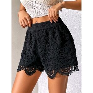 M.U.S.A Crochet Lace Tiered Shorts Womens M/L Black High Waist Boho SP30 Boho